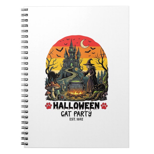 Halloween Cat Party Witch Cauldron Black Cats Haun Notebook (Front)