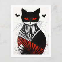 Halloween cat postcard
