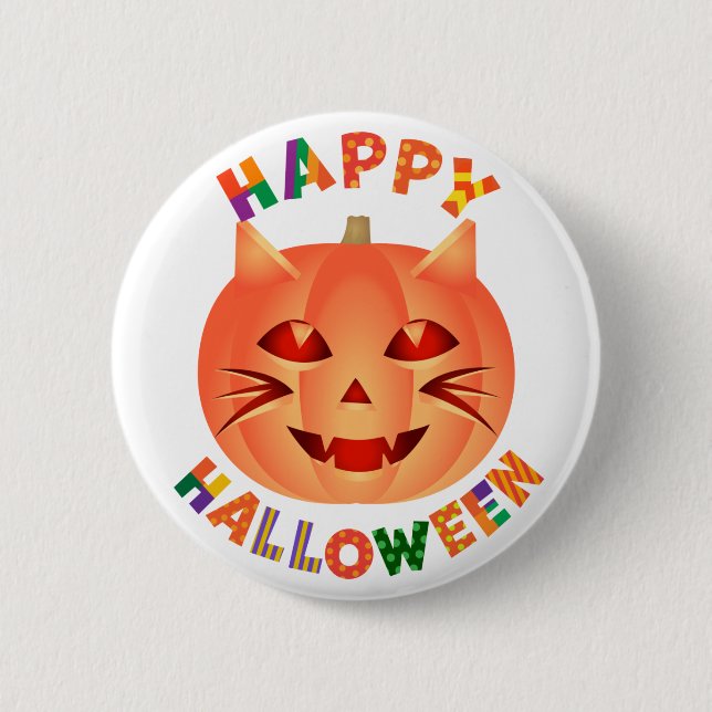 Halloween Cat Pumpkin 2 Inch Round Button (Front)