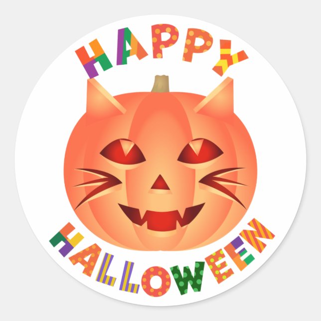 Halloween Cat Pumpkin Classic Round Sticker (Front)