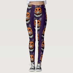Halloween Cat, Pumpkin Face Leggings