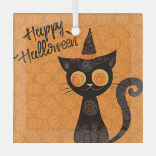 Halloween/cat/pumpkin/fall glass ornament