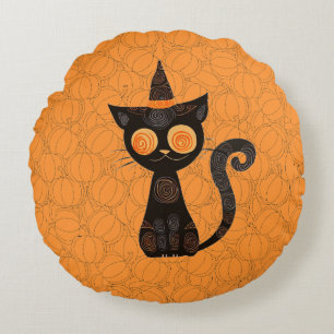 Halloween/cat/pumpkin/fall round pillow