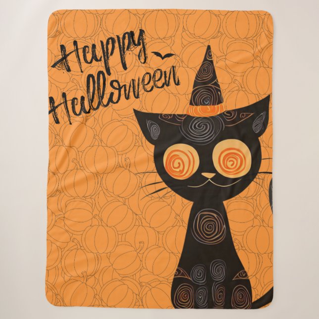 Halloween/cat/pumpkin/fall  sherpa blanket (Front)
