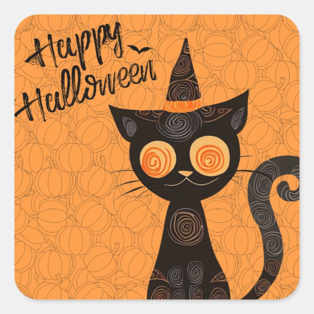 Halloween/cat/pumpkin/fall  square sticker (Front)