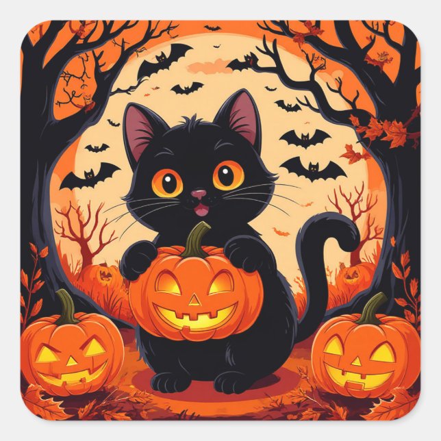 Halloween Cat Pumpkin Sticker For Laptop Decor (Front)