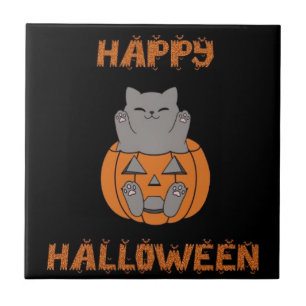 Halloween cat pumpkin tile