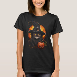 Halloween Cat Pumpkin Witch Hat Spooky Season Cost T-Shirt