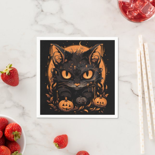 Halloween cat pumpkins napkin (Insitu)