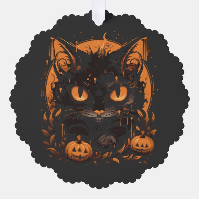Halloween cat pumpkins ornament card (Front)