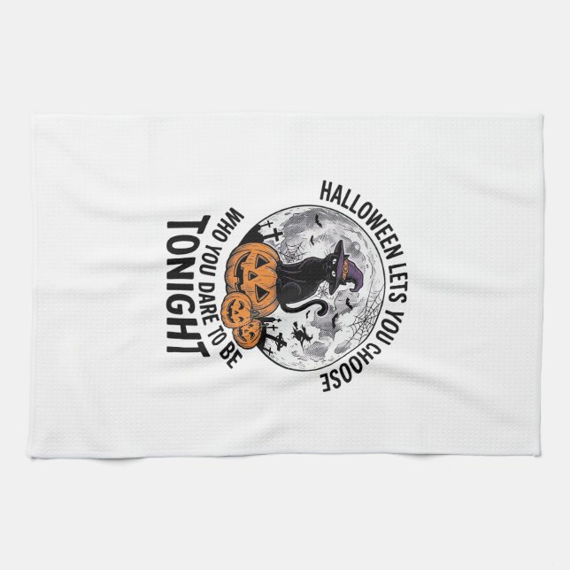 Halloween Cat Quote Spooky Pumpkin Witch Engraving Kitchen Towel (Horizontal)
