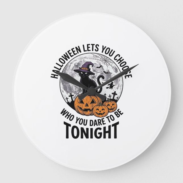 Halloween Cat Quote Spooky Pumpkin Witch Engraving Large Clock (Front)