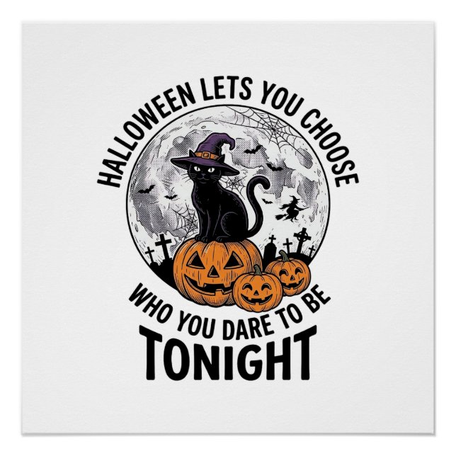 Halloween Cat Quote Spooky Pumpkin Witch Engraving Poster (Front)