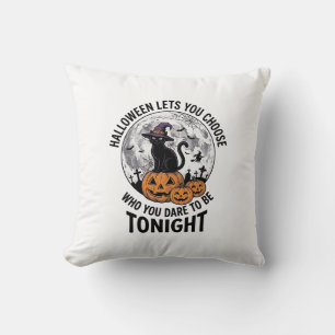 Halloween Cat Quote Spooky Pumpkin Witch Engraving Throw Pillow