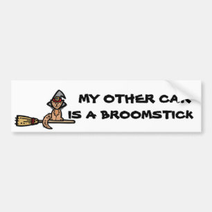 Halloween Cat Riding Broomstick Bumper Sticker