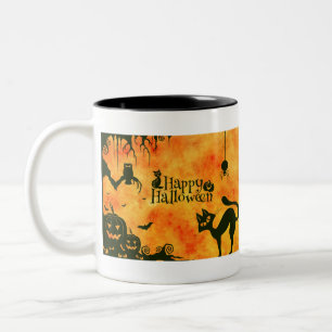 Halloween Cat Scary Surreal The Atmosphere Two-Tone Coffee Mug