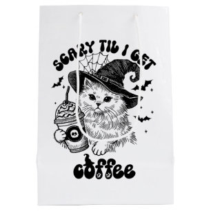 Halloween Cat Scary Til I Get Coffee Medium Gift Bag