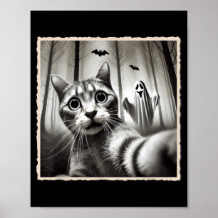 Halloween Cat Selfie With Ghost _ Funny Halloween Poster