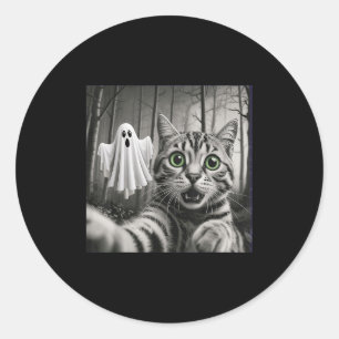 Halloween Cat Selfie With Soky Ghost  Classic Round Sticker
