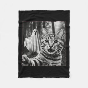 Halloween Cat Selfie With Soky Ghost Fleece Blanket