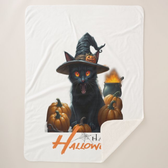 Halloween Cat  Sherpa Blanket (Front)