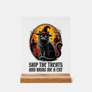 Halloween Cat Shirt Vintage Engraving Spooky Black Acrylic Sign