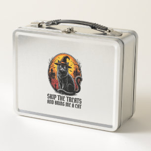Halloween Cat Shirt Vintage Engraving Spooky Black Metal Lunch Box