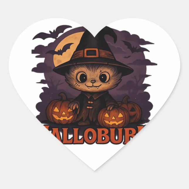 Halloween Cat  Spooky and Stylish Feline-Inspired  Heart Sticker (Front)