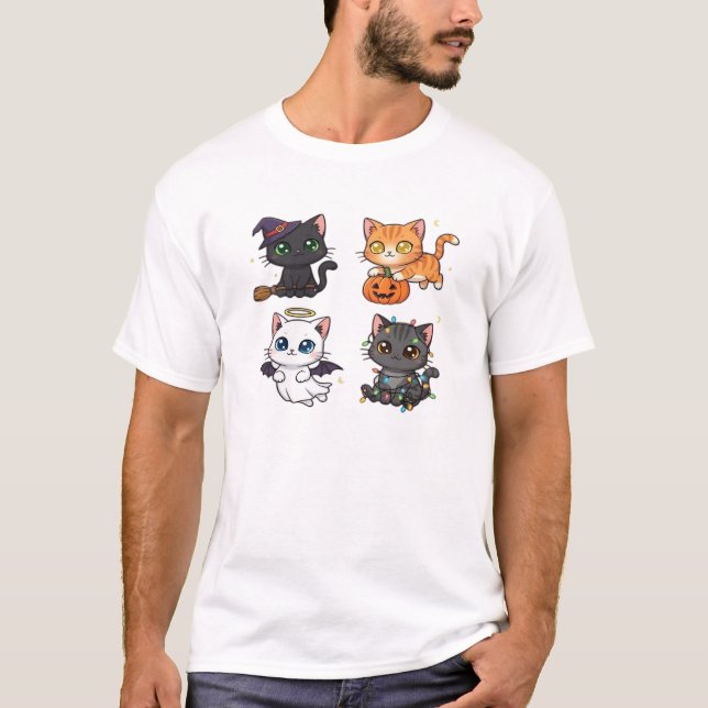 Halloween Cat  Spooky and Stylish Feline-Inspired  T-Shirt (Front)