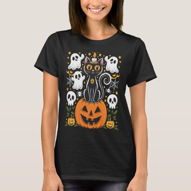 Halloween Cat - Spooky black Cat  T-Shirt (Front)