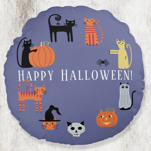 Halloween Cat Spooky Round Pillow (Fun Halloween Cats round pillow)