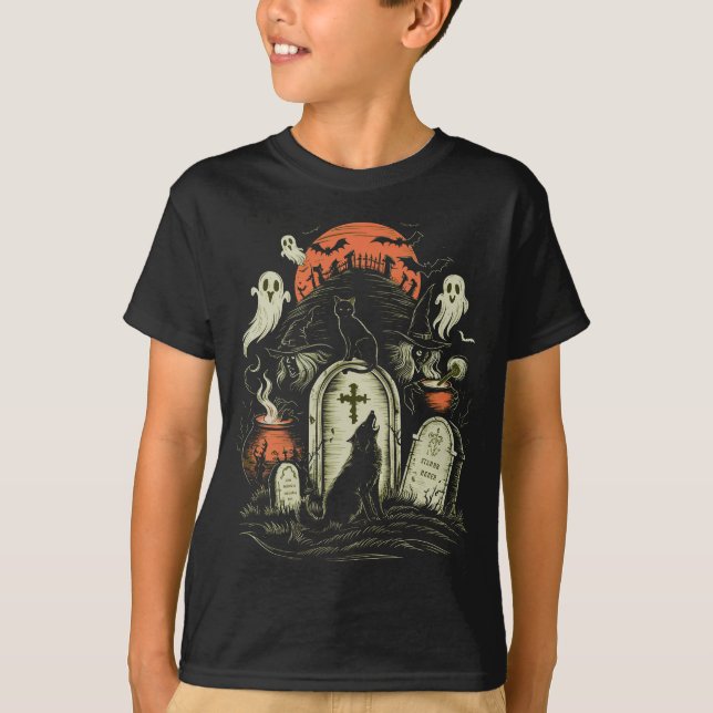 Halloween Cat - Spooky Witch T-Shirt (Front)
