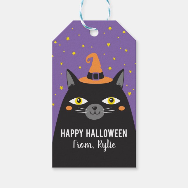 Halloween Cat Sticker Gift Tags (Front)