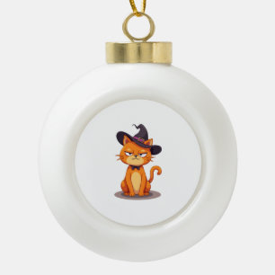 Halloween Cat T-Shirt Kitten Jack O Lantern Kitty Ceramic Ball Christmas Ornament