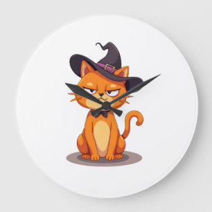 Halloween Cat T-Shirt Kitten Jack O Lantern Kitty Large Clock