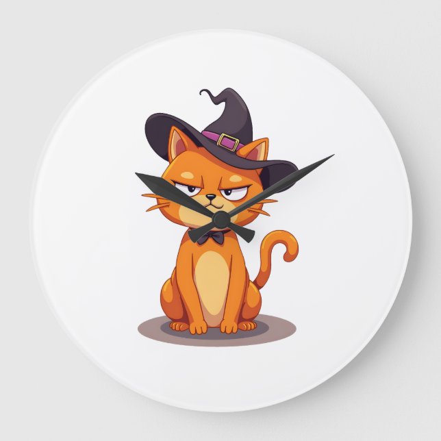 Halloween Cat T-Shirt Kitten Jack O Lantern Kitty  Large Clock (Front)