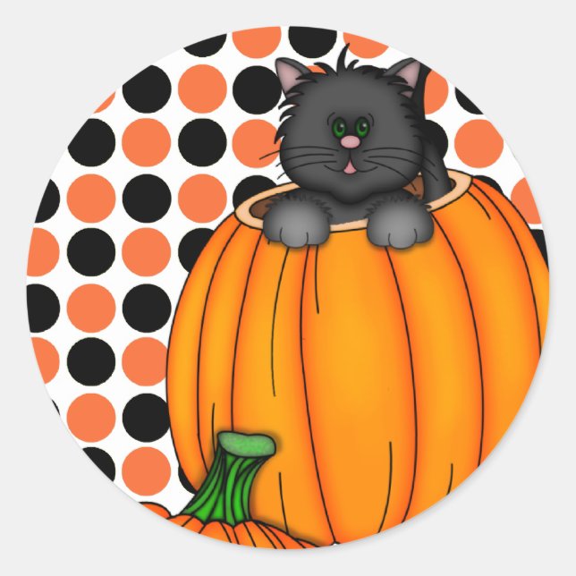 Halloween Cat T-shirts and Gifts Classic Round Sticker (Front)
