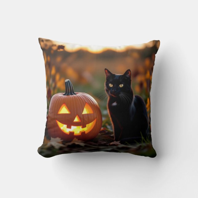 Halloween. Cat Throw Pillow (Front)