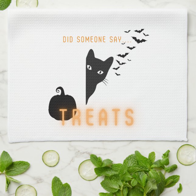 Halloween Cat Treats Kitchen Towel (Folded)