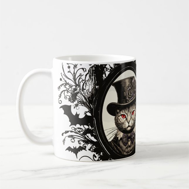 Halloween Cat, Vampire Cat, lady fangs Coffee Mug (Left)