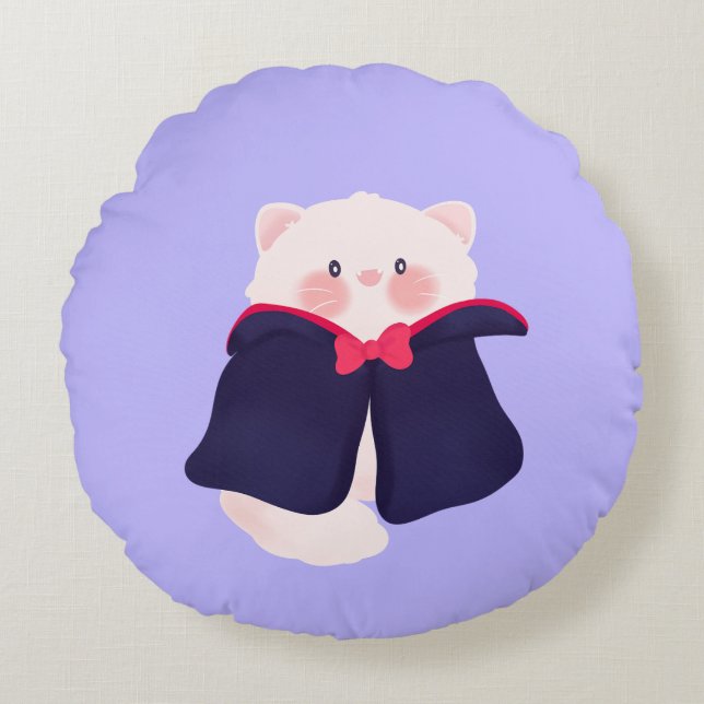 Halloween Cat Vampire  Round Pillow (Front)