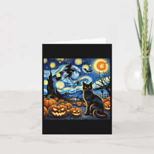 Halloween Cat Van Gogh Starry Night Witch Byts Pum Card