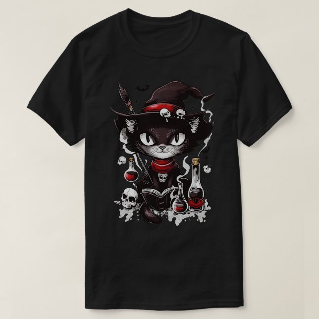 Halloween Cat Witch T-Shirt (Design Front)