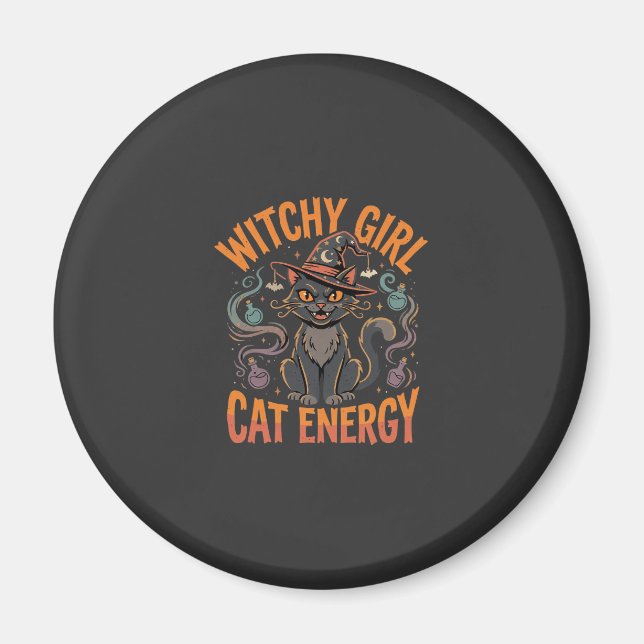 Halloween Cat Witch Vibes Magnet (Front)