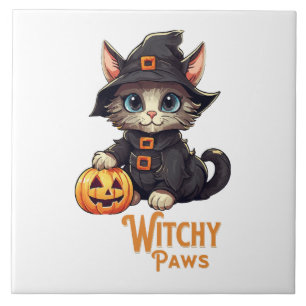 Halloween Cat Witchy Paws Tile