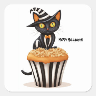 Halloween cat with a muffin  square sticker