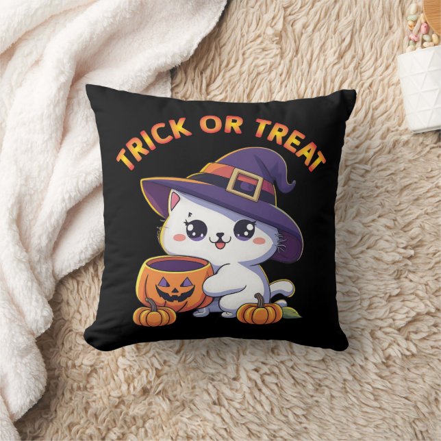 Halloween cat with Jack O' Lantern Pumpkin Throw Pillow (Blanket)