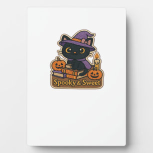 Halloween Cat with Magic Books  Spooky & Sweet Emb Plaque