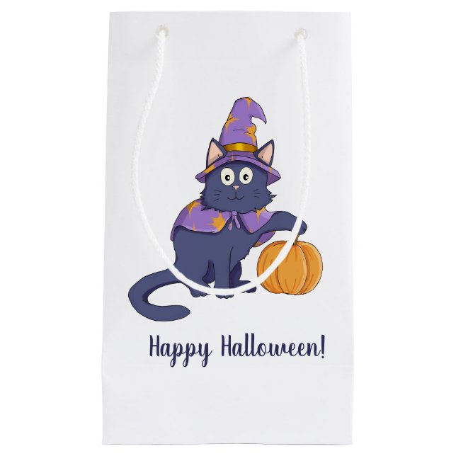 Halloween Cat with Pumpkin Small Gift Bag (Front)