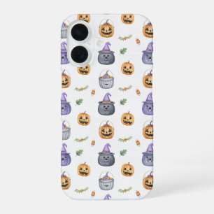 Halloween Cats and Pumpkins Pattern iPhone 16 Case